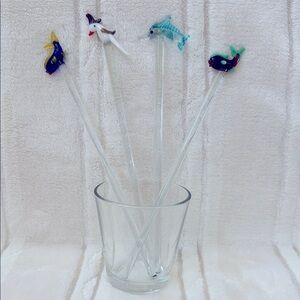 Glass Swizzle Sticks Cocktail Stirrers Dolphin Fishes Bird